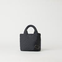 Andreina Bags Lupe crossbody bag in charcoal colour. small size yet roomy. Handmade, interlaced material, synthetic material, water resistant, machine washable, adjustable strap, lightweight. Can be worn as crossbody or as a handbag. Designed in Sydney, Australia.