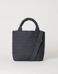 Andreina Bags Ciudad crossbody bag in charcoal colour. Medium size. Handmade, interlaced material, synthetic material water resistant, machine washable, adjustable strap, lightweight. Can be worn as crossbody or as a handbag. Designed in Sydney, Australia.