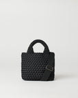 Andreina Bags Lupe crossbody bag in black colour. small size yet roomy. Handmade, interlaced material, synthetic material, water resistant, machine washable, adjustable strap, lightweight. Can be worn as crossbody or as a handbag. Designed in Sydney, Australia.